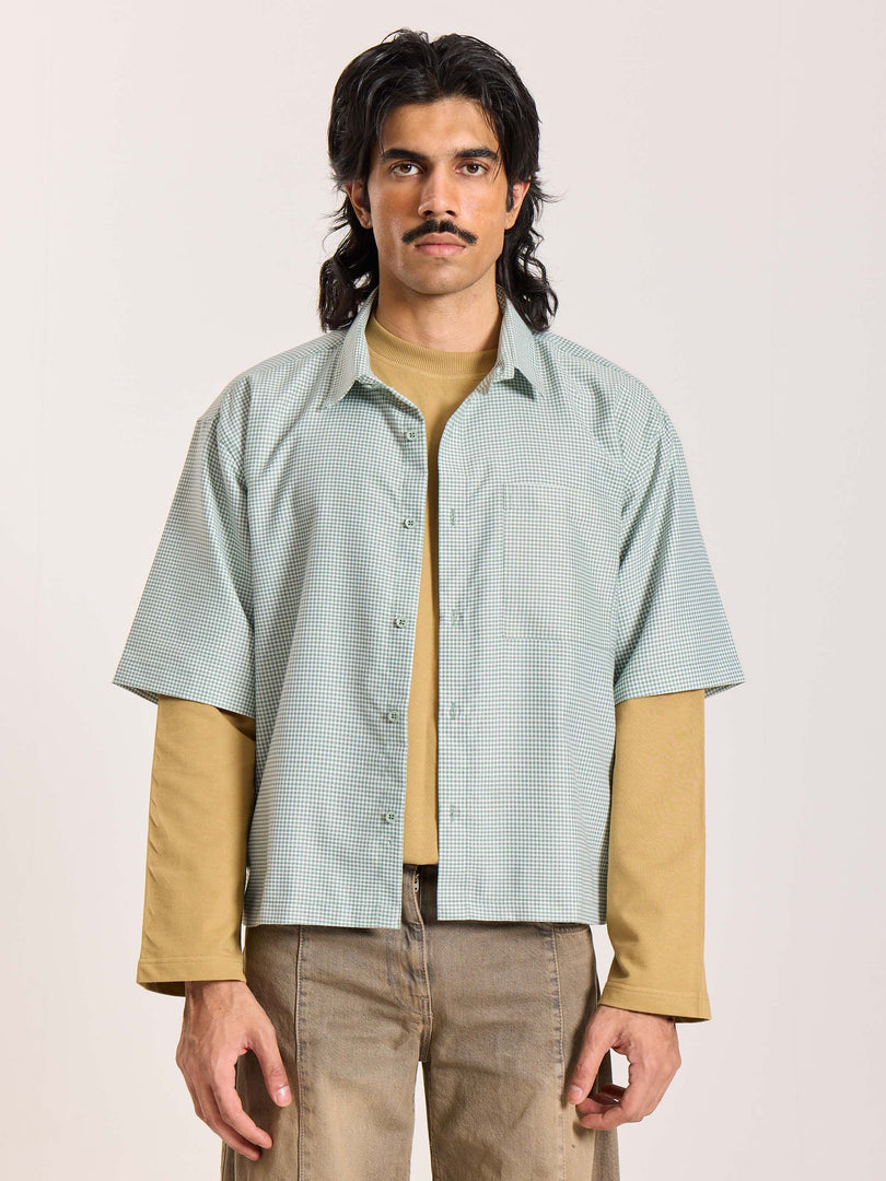 Green Checkered Cropped Shirt