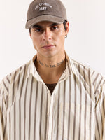 Load image into Gallery viewer, Cream &amp; Brown Striped Poplin Oversized Shirt