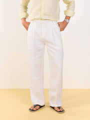 White Linen Baggy Fit Trousers