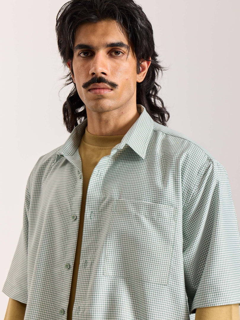 Green Checkered Cropped Shirt