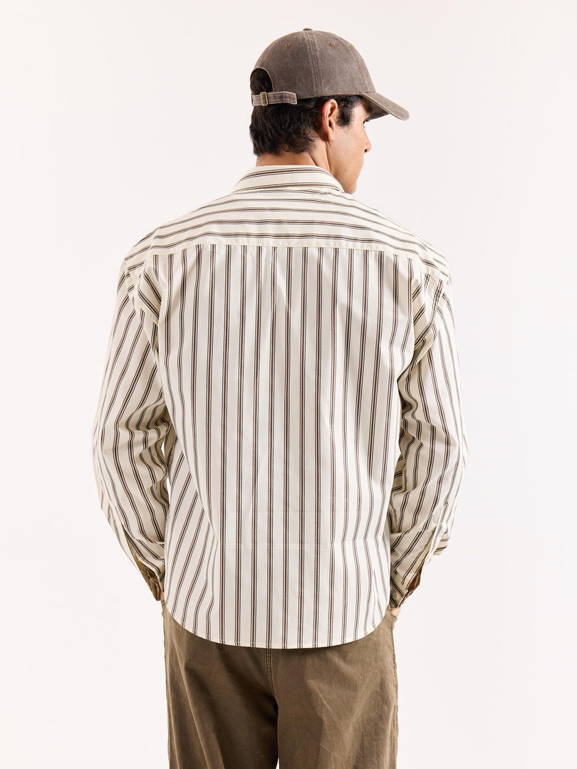 Cream & Brown Striped Poplin Oversized Shirt