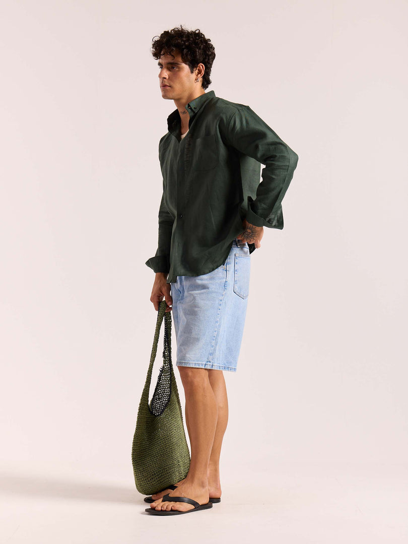 Dark Green 60s Lea Linen Shirt