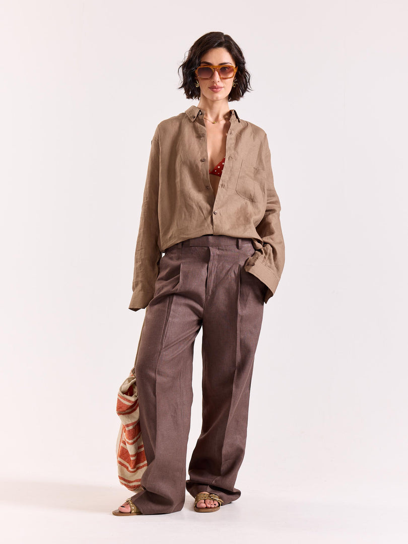 Taupe 60s Lea Linen Shirt