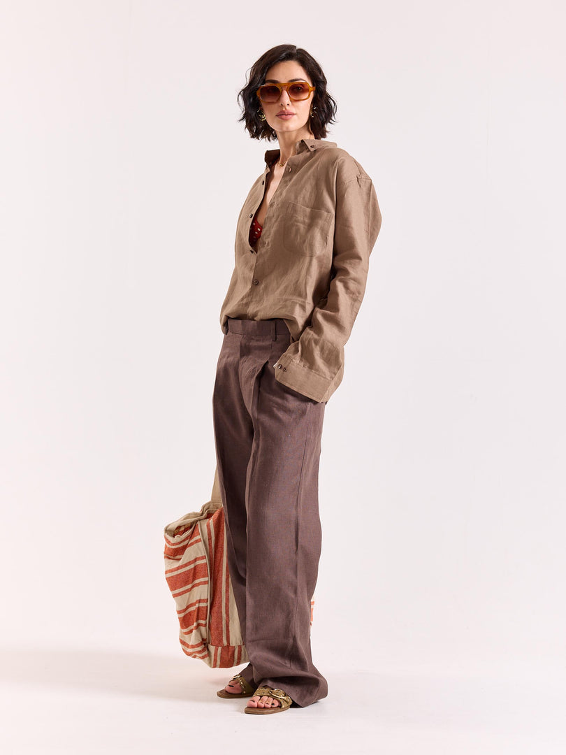 Taupe 60s Lea Linen Shirt