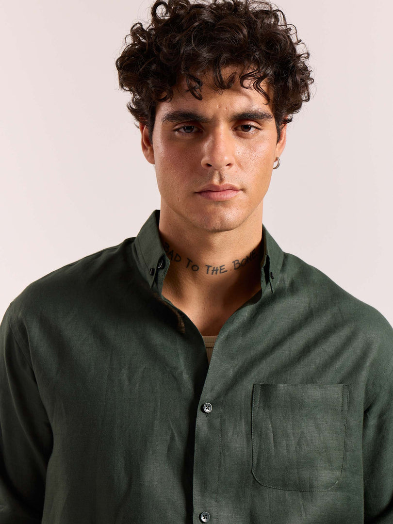 Dark Green 60s Lea Linen Shirt