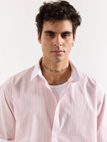 Load image into Gallery viewer, Light Pink Striped Contrast Collar Oversized Shirt