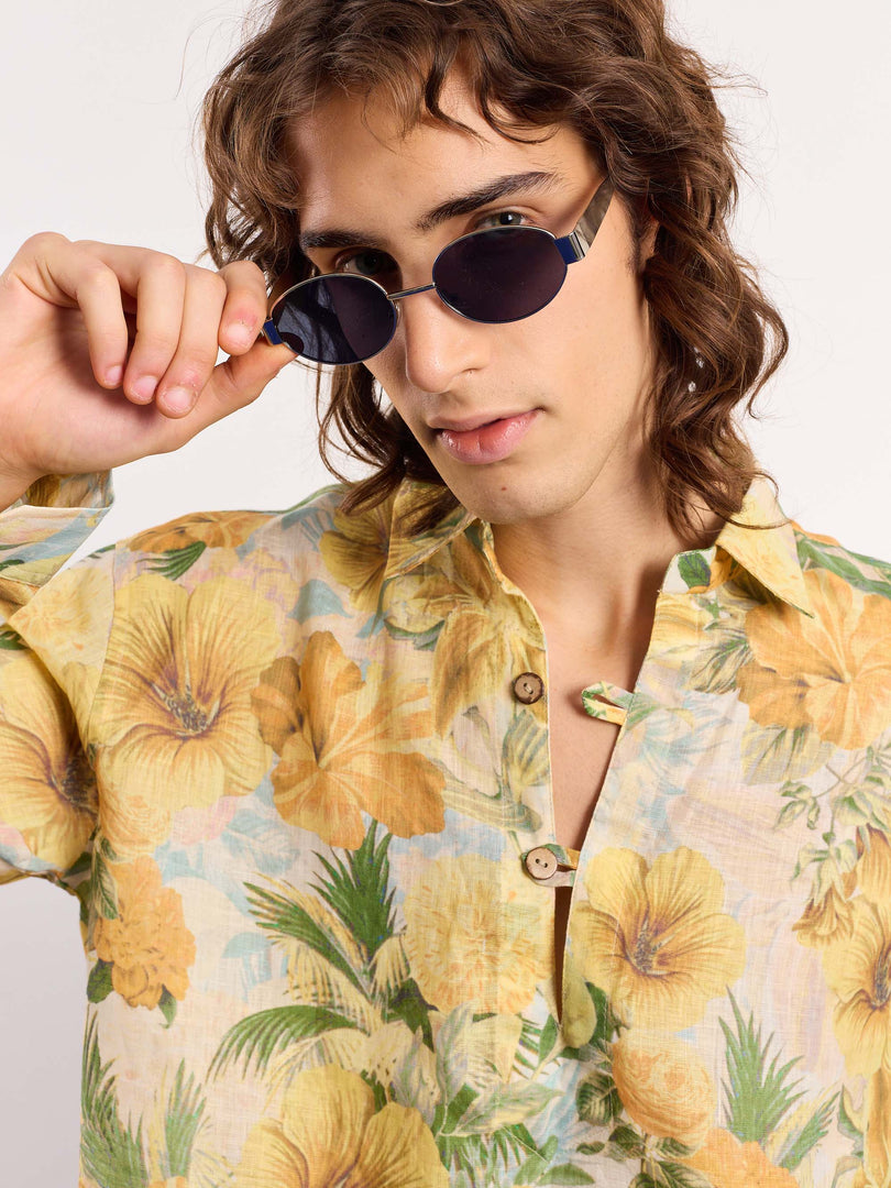 Floral Printed Linen Pullover