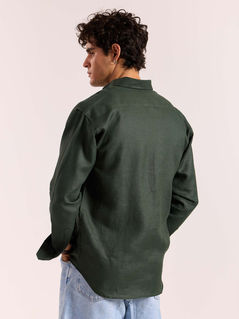 Dark Green 60s Lea Linen Shirt