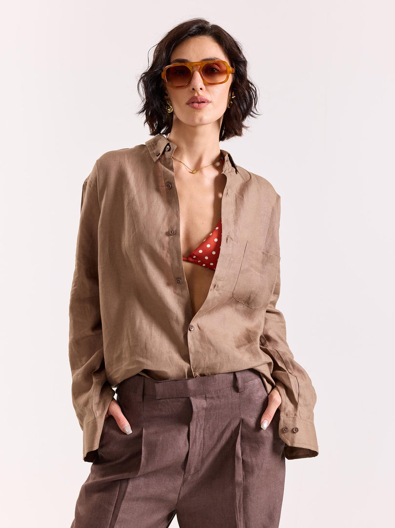 Taupe 60s Lea Linen Shirt