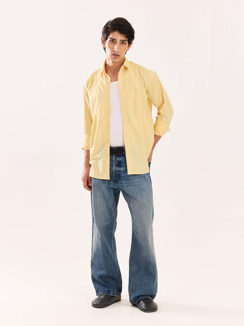 Butter Yellow Striped Poplin Shirt