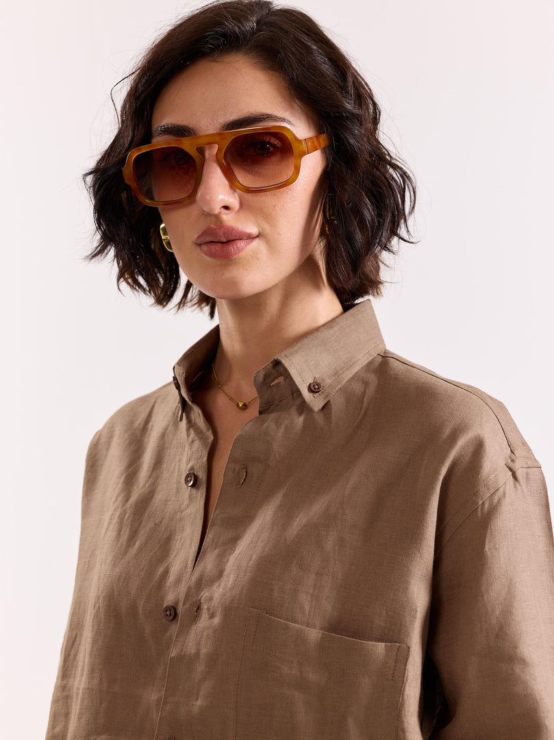 Taupe 60s Lea Linen Shirt