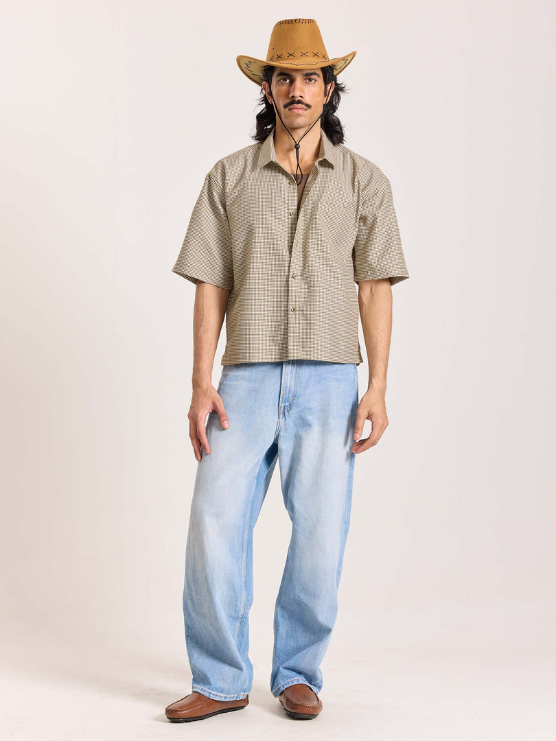 Brown Checkered Cropped Shirt