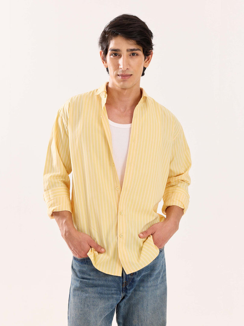 Butter Yellow Striped Poplin Shirt