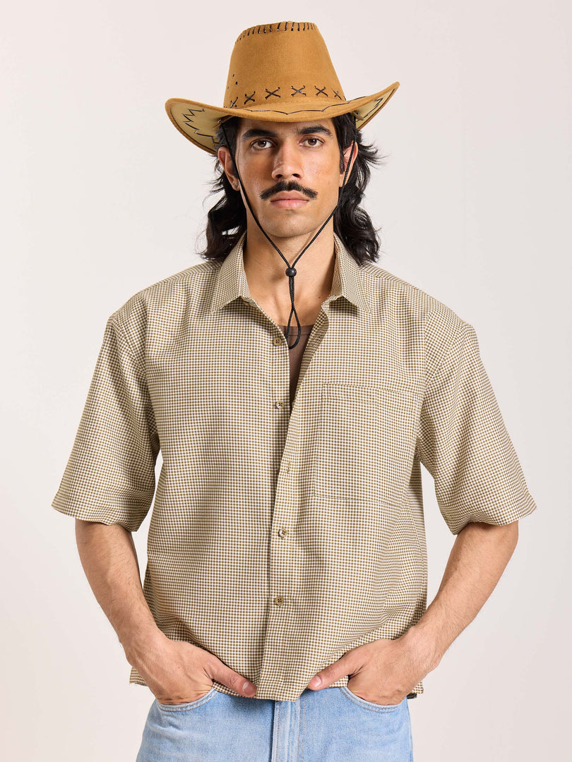 Brown Checkered Cropped Shirt