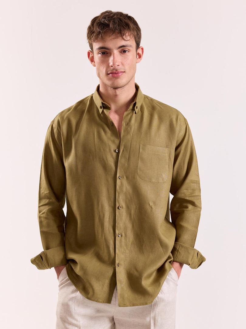 Khaki 60s Lea Linen Shirt