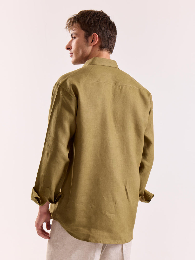 Khaki 60s Lea Linen Shirt