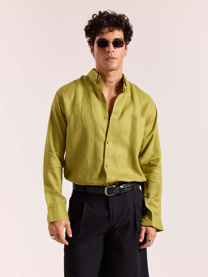 Lime Green 60s Lea Linen Shirt