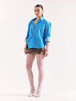 Load image into Gallery viewer, Turquoise Blue Striped Poplin Oversized Shirt