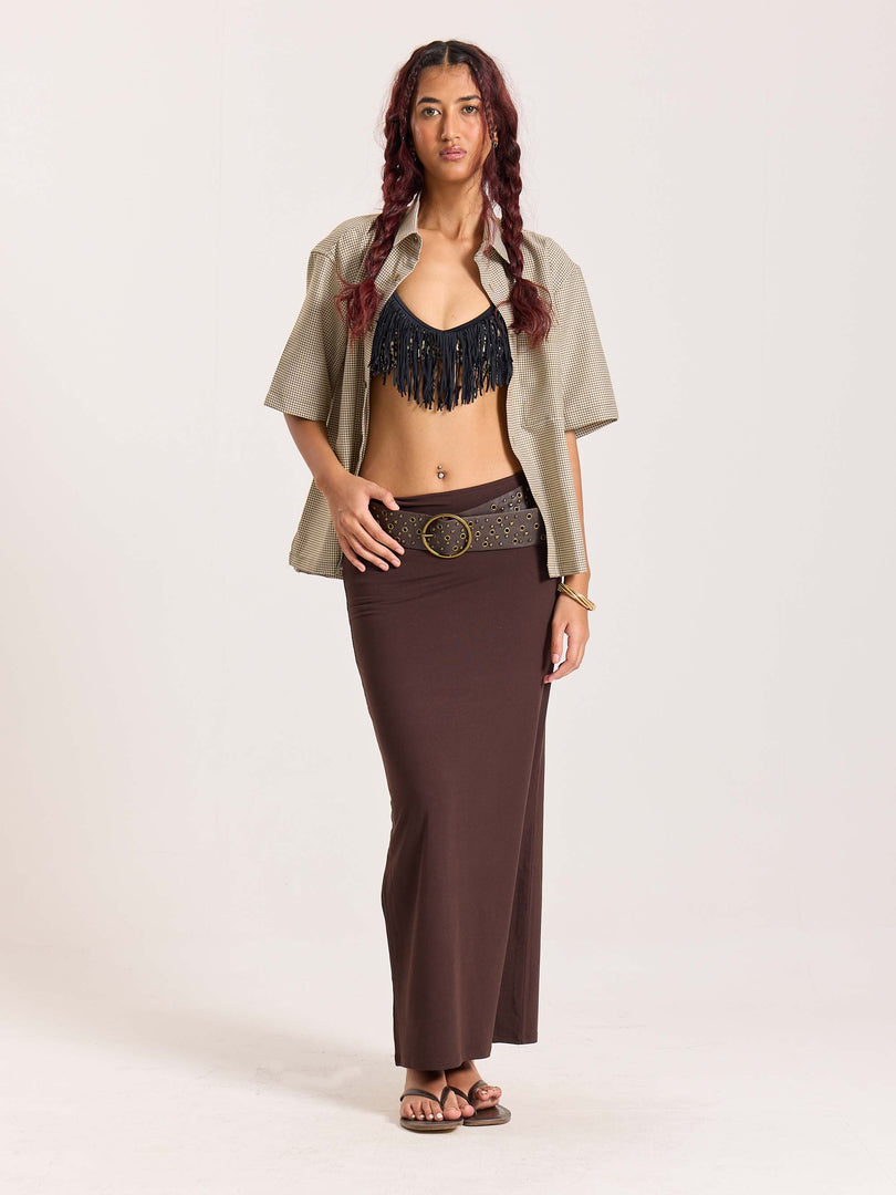 Brown Checkered Cropped Shirt