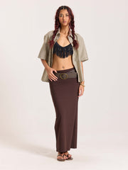 Brown Checkered Cropped Shirt