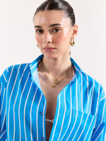 Load image into Gallery viewer, Turquoise Blue Striped Poplin Oversized Shirt