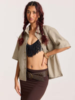 Load image into Gallery viewer, Brown Checkered Cropped Shirt