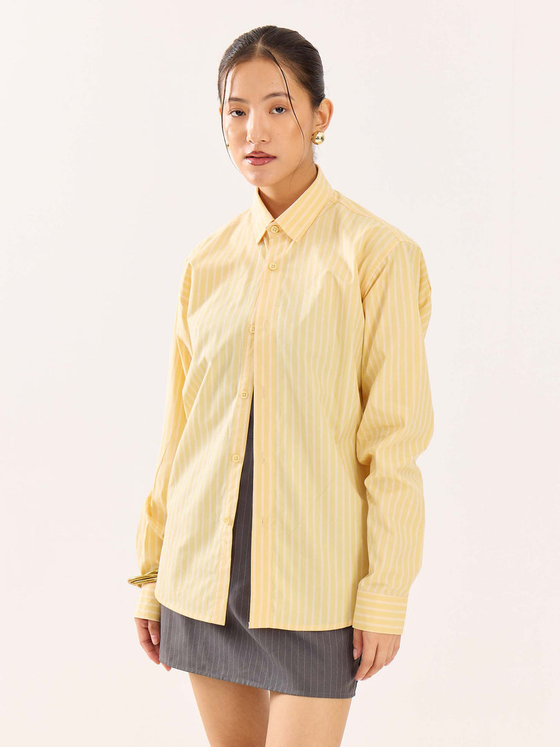 Butter Yellow Striped Poplin Shirt