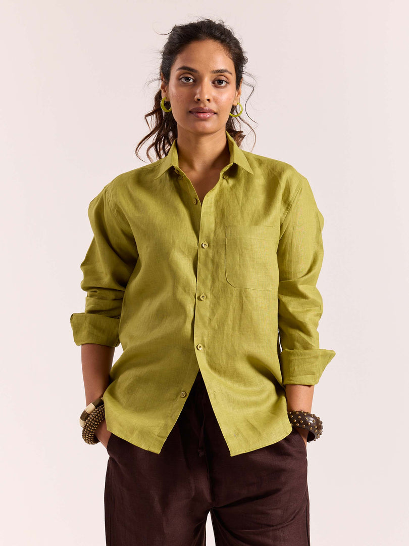 Lime Green 60s Lea Linen Shirt