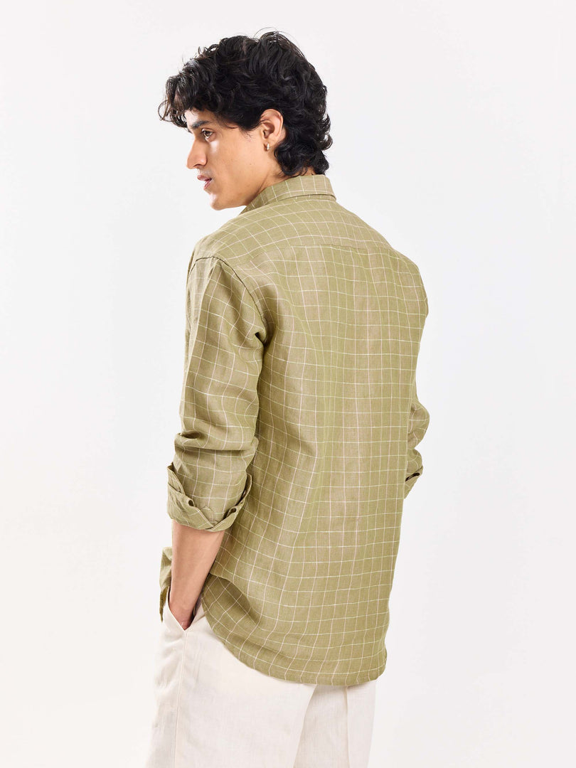 Pale Green Checked Irish Linen Shirt