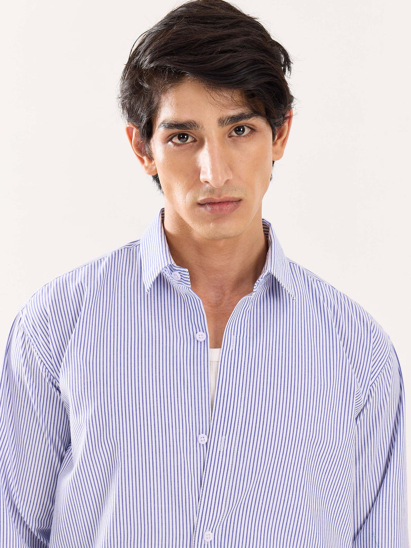 Blue & White Striped Poplin Shirt