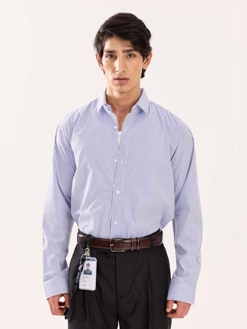 Blue & White Striped Poplin Shirt