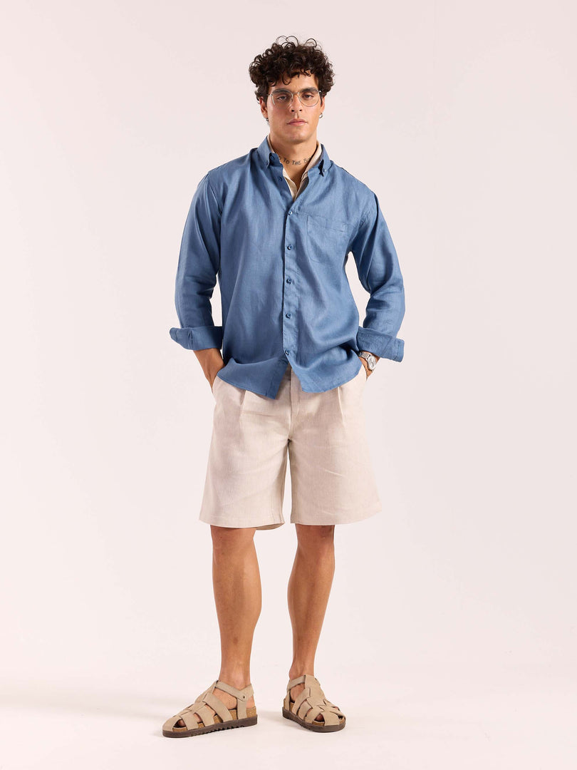 Buy Dusty Blue 60s Lea Linen Shirt Online at Best Price | 5Feet11