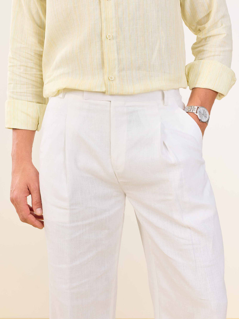 White Linen Baggy Fit Trousers (Pre-order)
