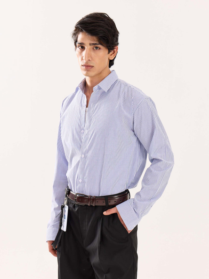 Blue & White Striped Poplin Shirt