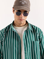 Load image into Gallery viewer, Emerald Green Striped Poplin Oversized Shirt