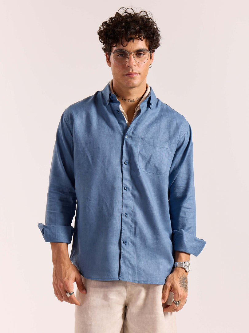 Dusty Blue 60s Lea Linen Shirt