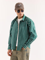 Load image into Gallery viewer, Emerald Green Striped Poplin Oversized Shirt