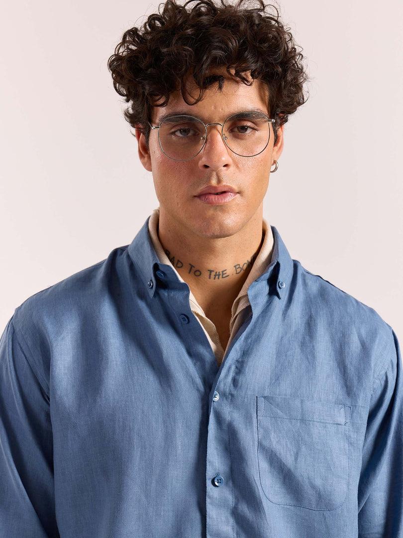 Dusty Blue 60s Lea Linen Shirt