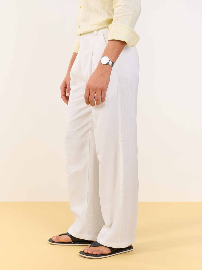 White Linen Baggy Fit Trousers (Pre-order)