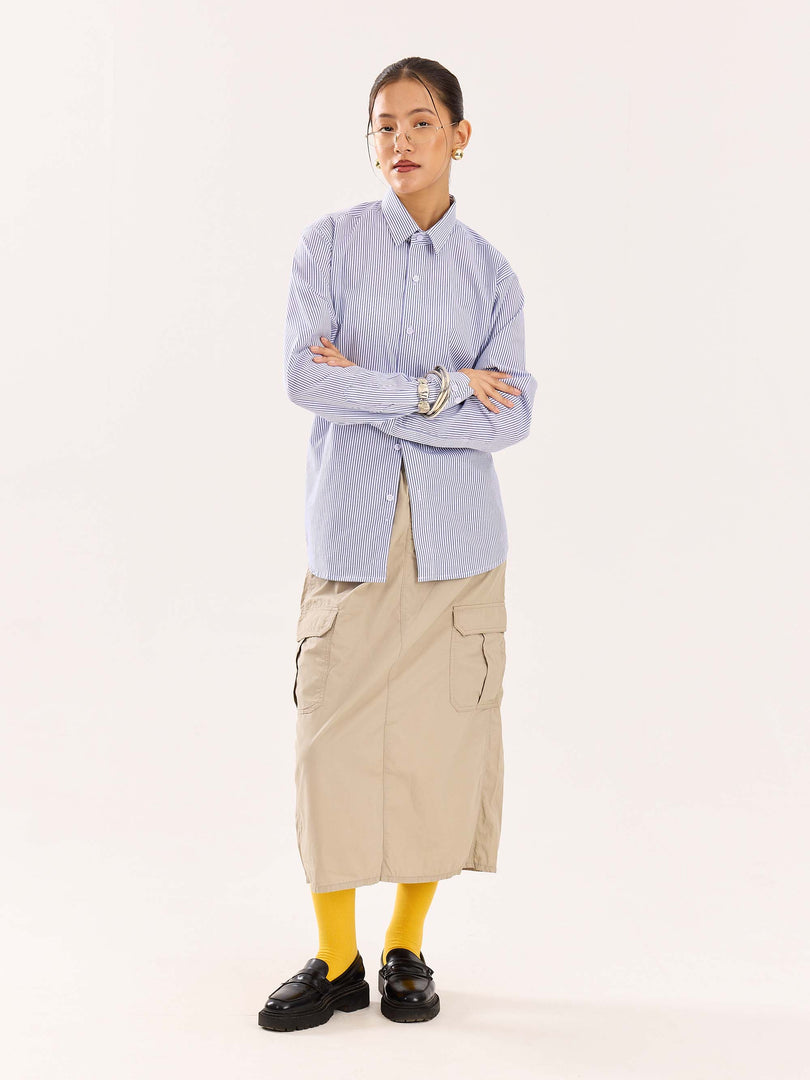 Blue & White Striped Poplin Shirt