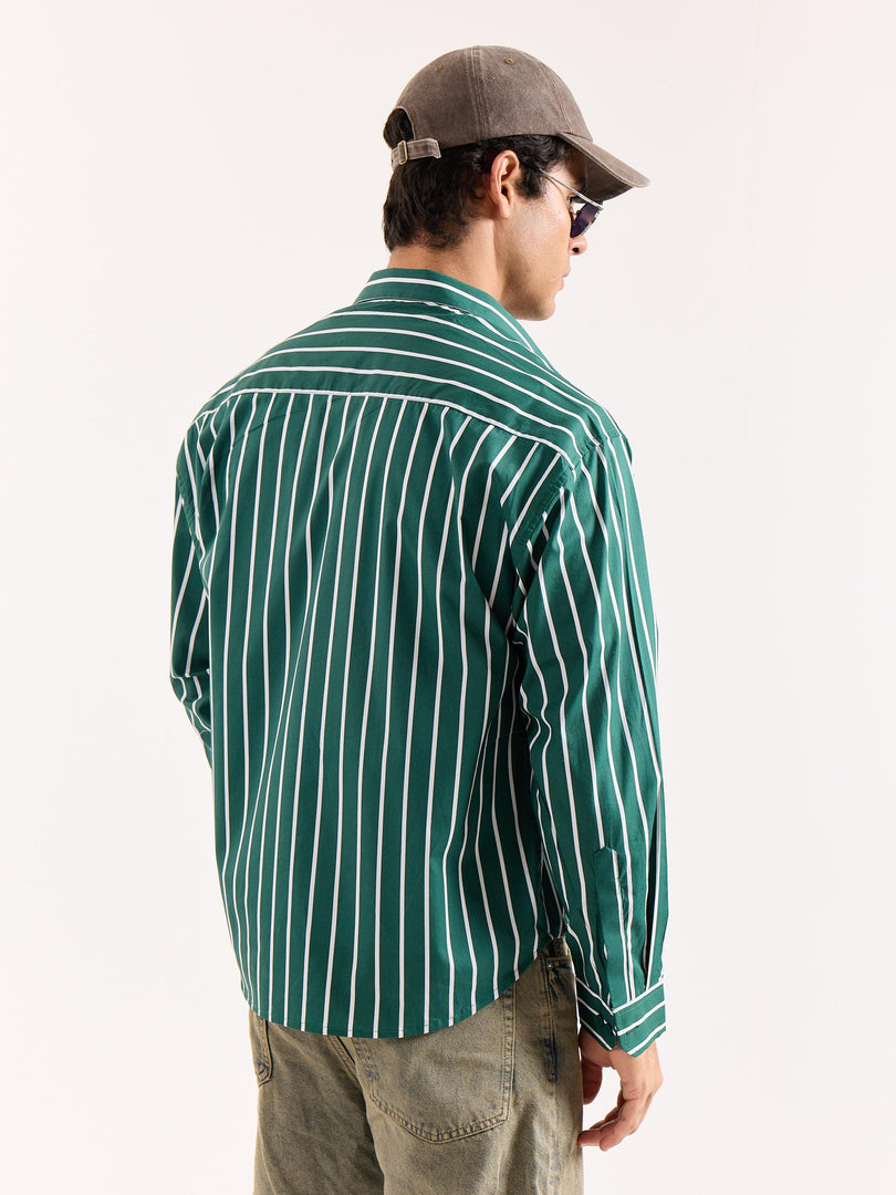 Emerald Green Striped Poplin Oversized Shirt