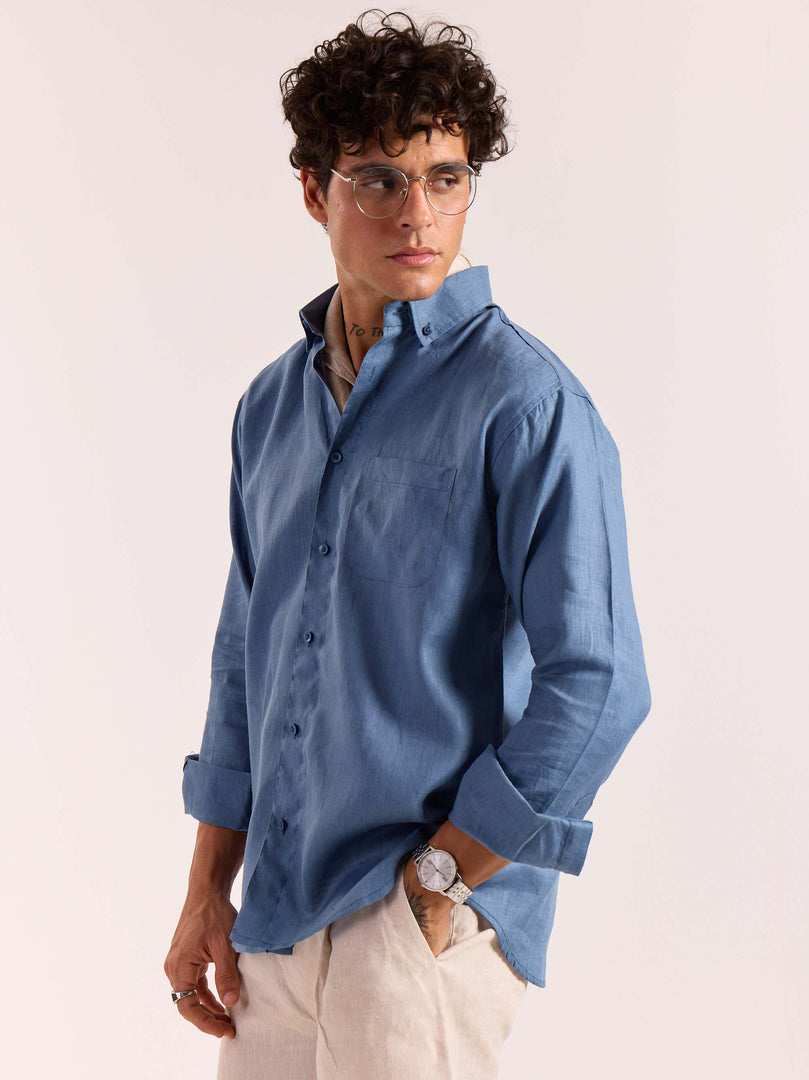Dusty Blue 60s Lea Linen Shirt