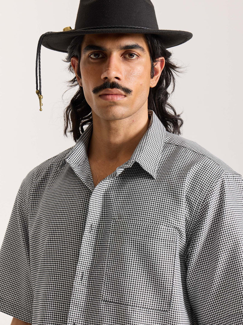 Black Checkered Cropped Shirt