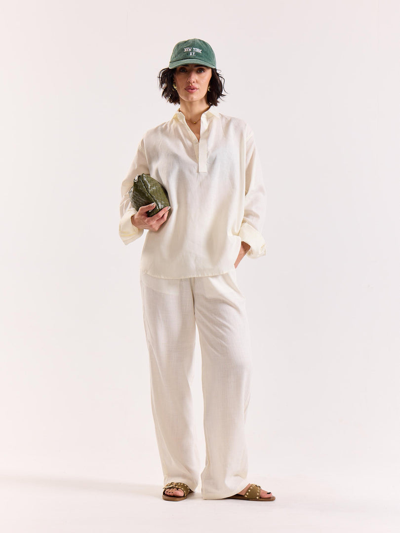 Off White Linen Blend Pullover