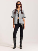 Load image into Gallery viewer, Black Checkered Cropped Shirt