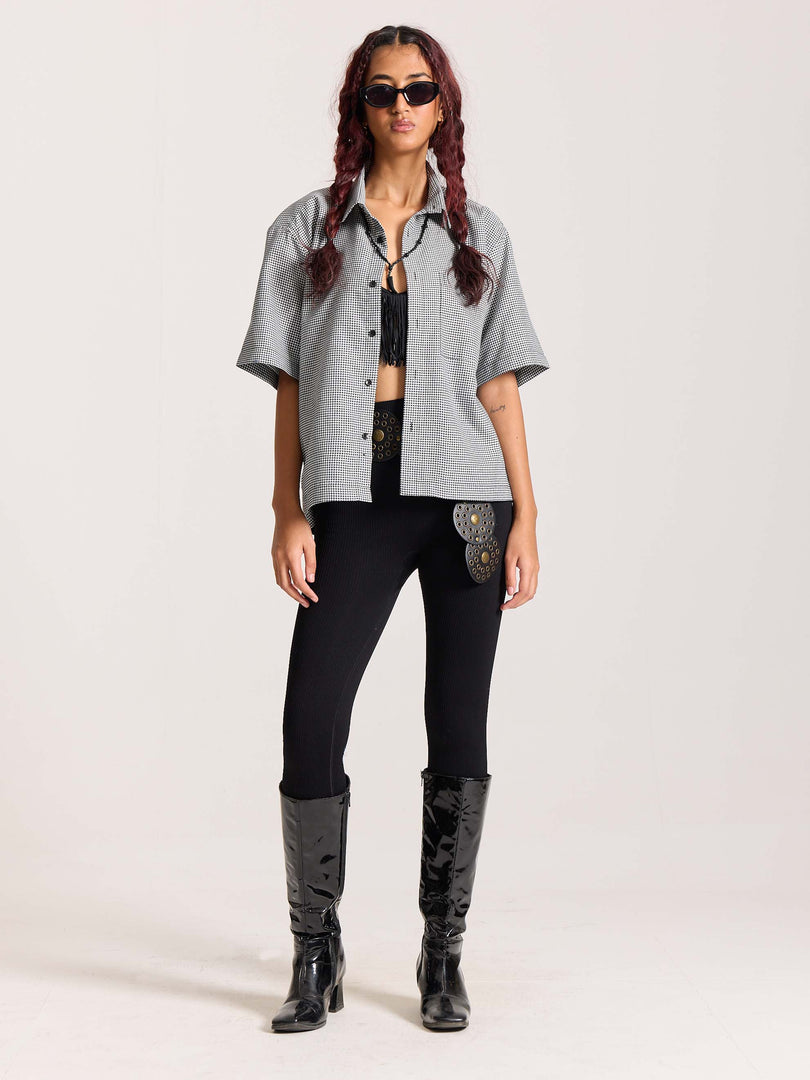 Black Checkered Cropped Shirt