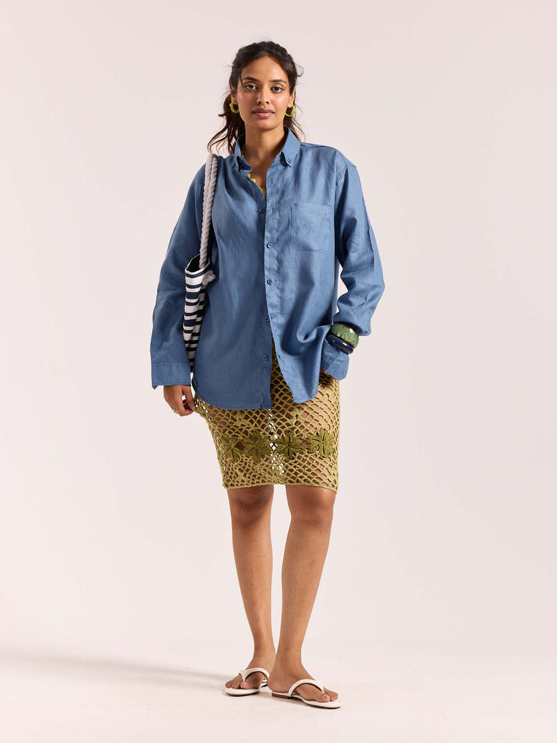 Buy Dusty Blue 60s Lea Linen Shirt Online at Best Price | 5Feet11