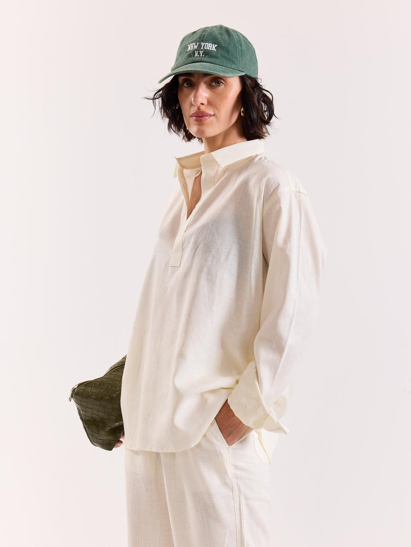 Off White Linen Blend Pullover