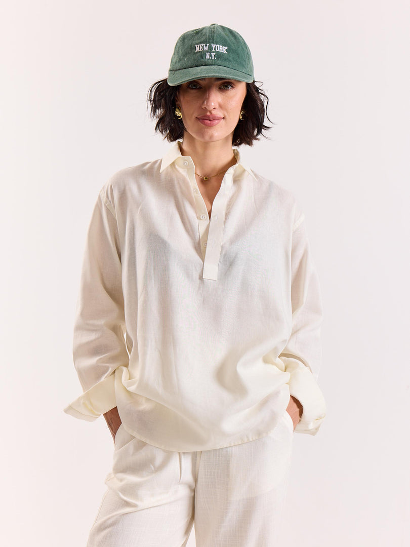 Off White Linen Blend Pullover