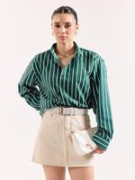 Load image into Gallery viewer, Emerald Green Striped Poplin Oversized Shirt